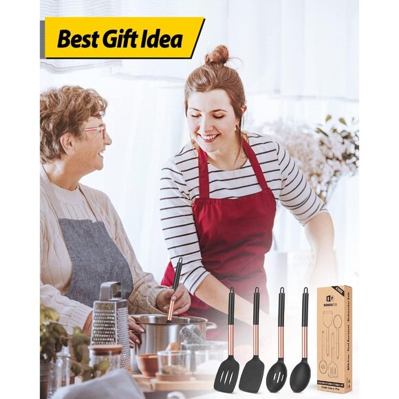 Pack of 4 Non Stick Large Solid Spatulas Heat Resistant Slotted SpoonsTurners - Picture 8 of 9